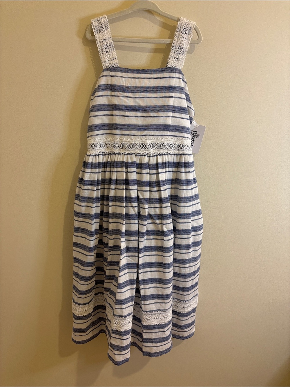 Speechless Blue and White Striped Lace-Trim Dress